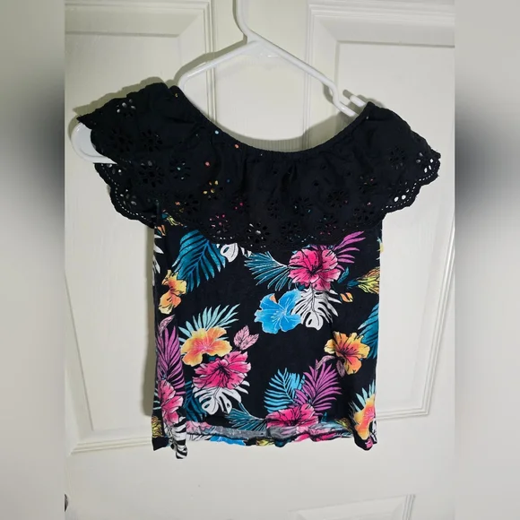 Justice Girls Tropical Ruffle Neck Tank Blouse Large - Picture 6 of 7